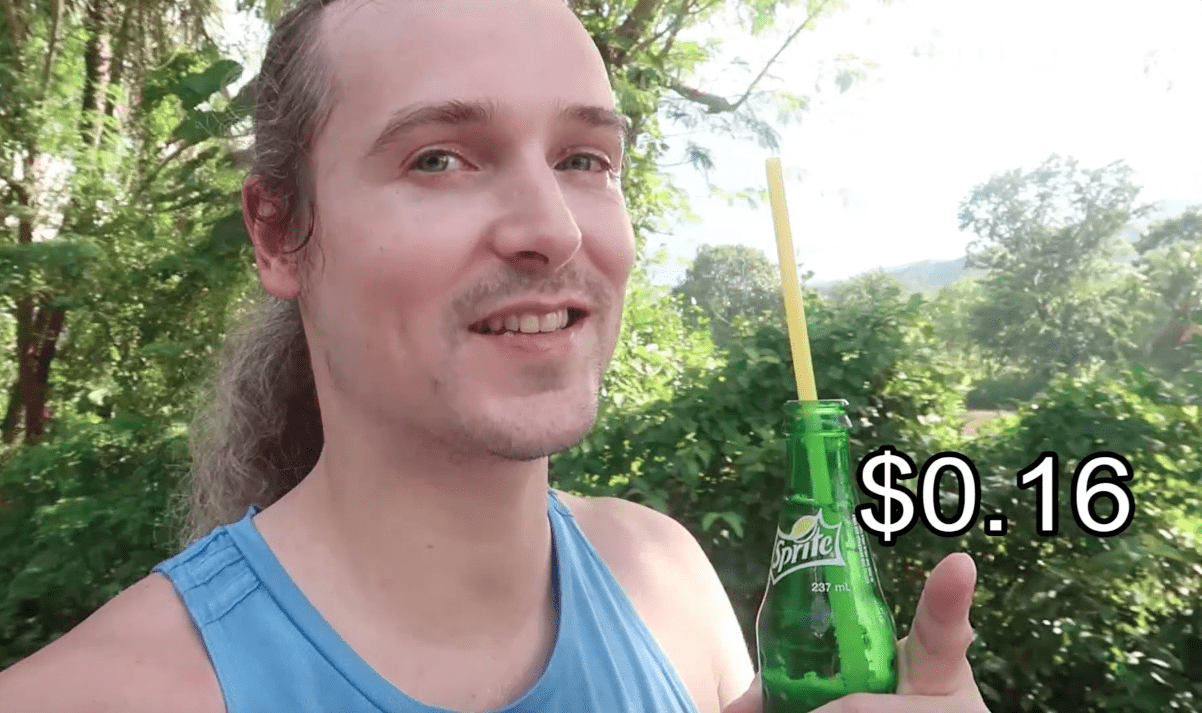 lennythroughparadise with sprite pointing out the price he paid for it